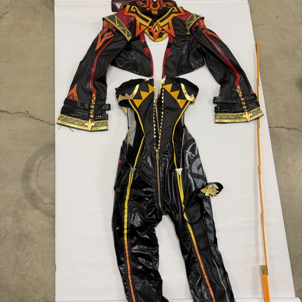 Genshin Impact Mavuika Cosplay Costume Black Red Gold Jumpsuit Jacket Set